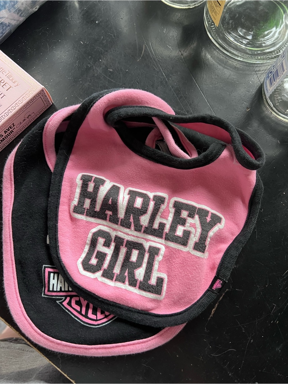 Harley-Davidson Pink and Black "Harley Girl" Baby Bib Set